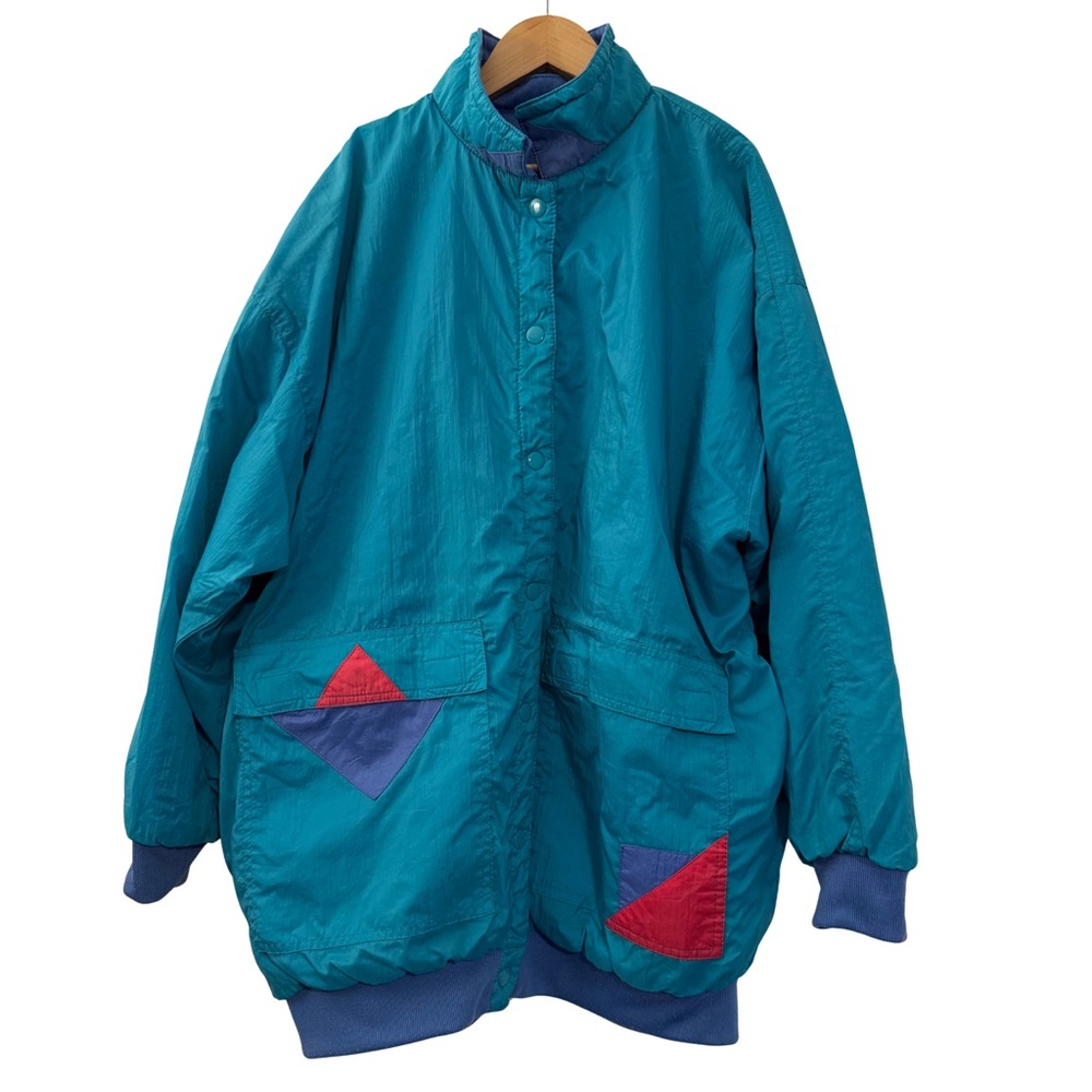 Vintage Reversible Colorblock Coat, One Size, 80s 90s Style Jacket Blue Pink